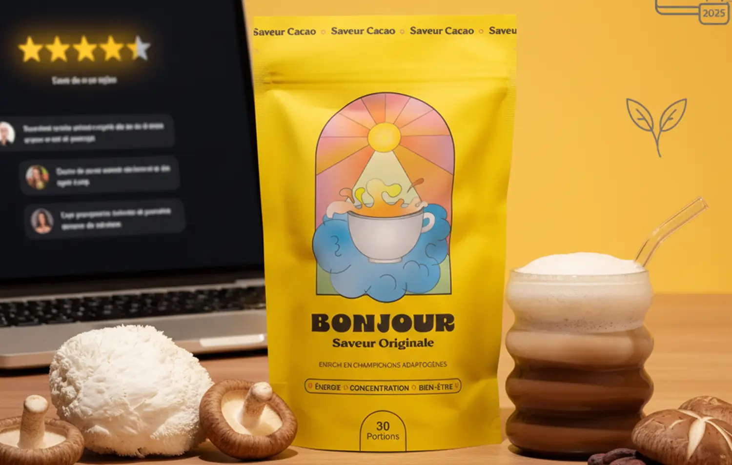  Bonjour Drink - Super café aux champignons adaptogènes - 3 saveurs aux choix : avis, composition et saveur